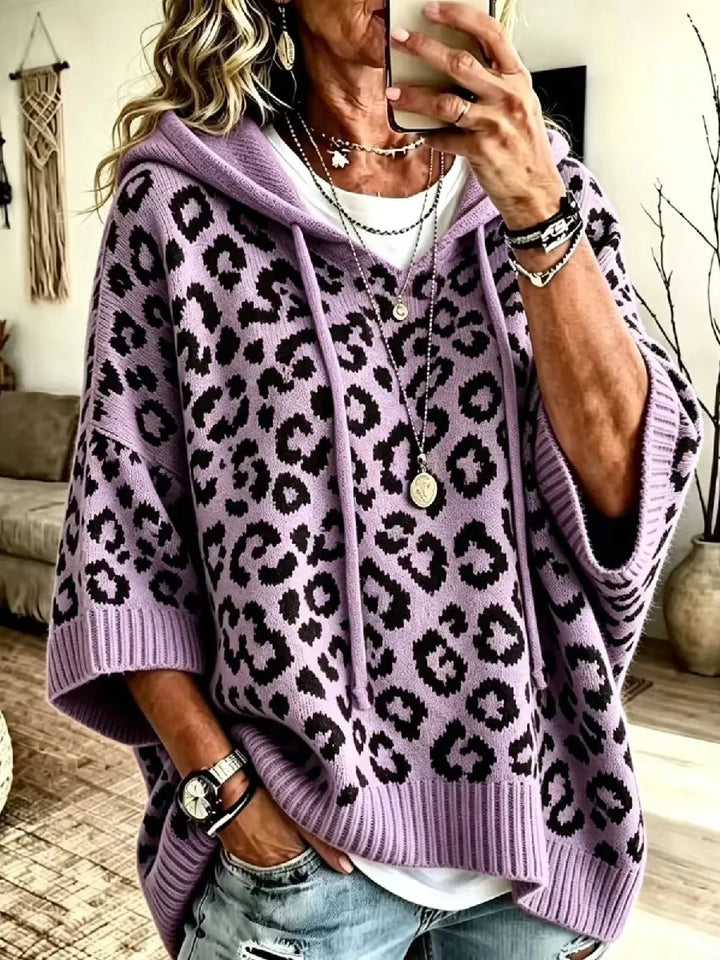 Jocasta - Sudadera de punto oversize con estampado de leopardo