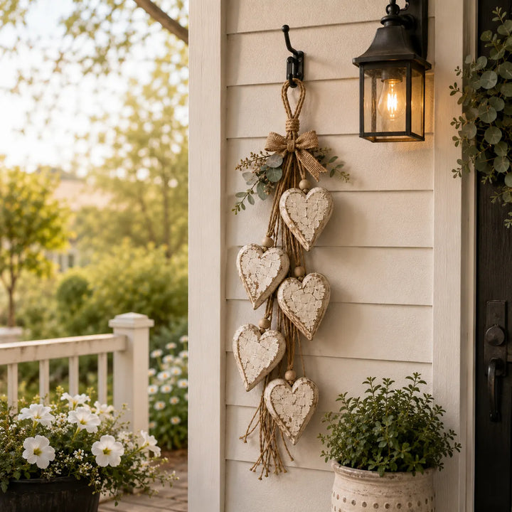 Alinora - Colgante de pared con borlas en forma de corazón y acabado envejecido