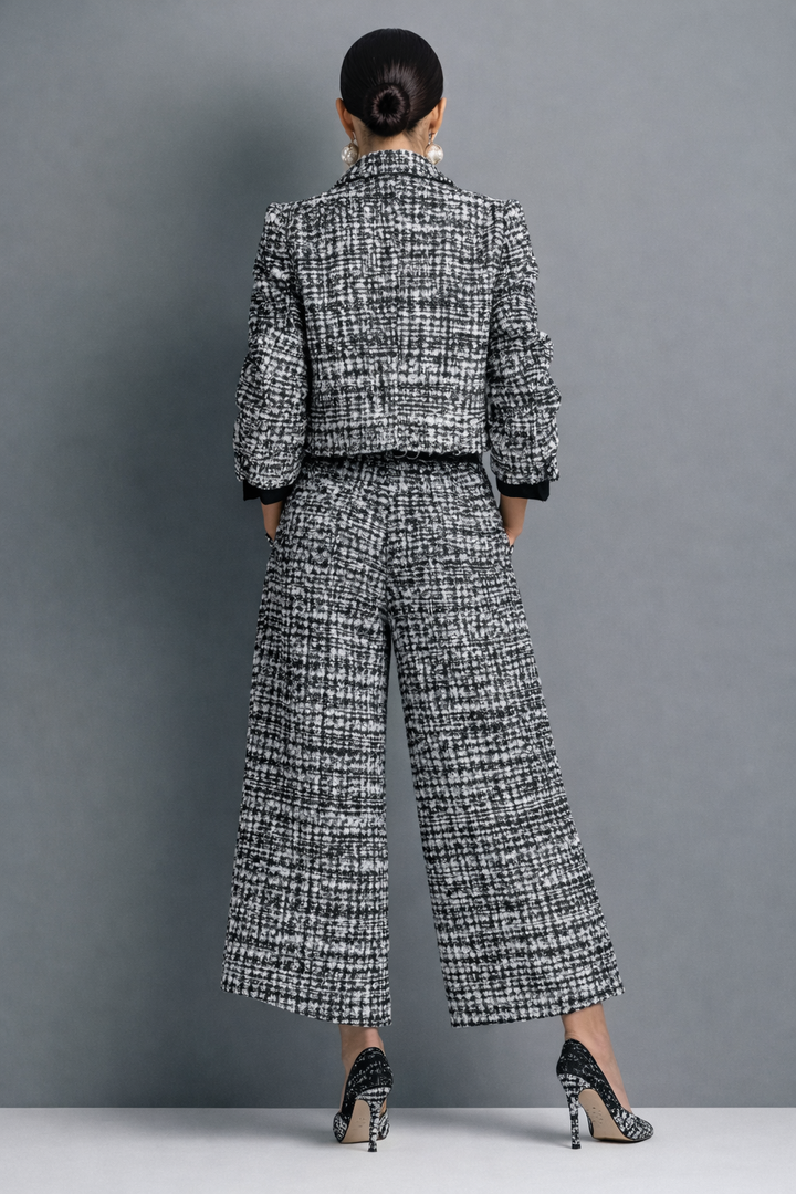 Norabel - Conjunto texturizado de chaqueta corta y pantalón de pernera ancha