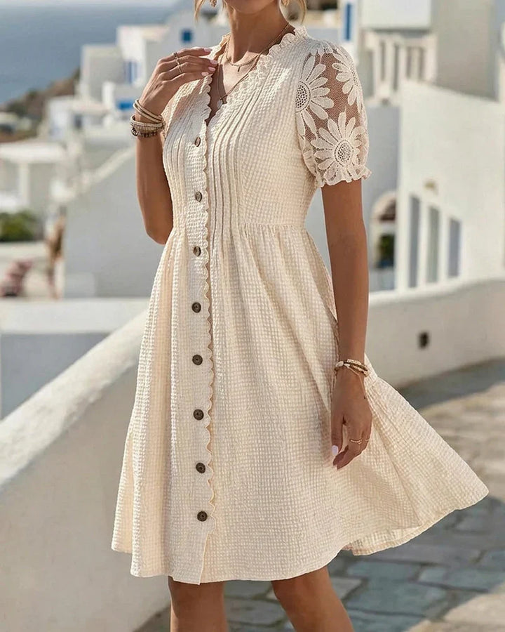Emmara - Vestido de patchwork con mangas abullonadas premium