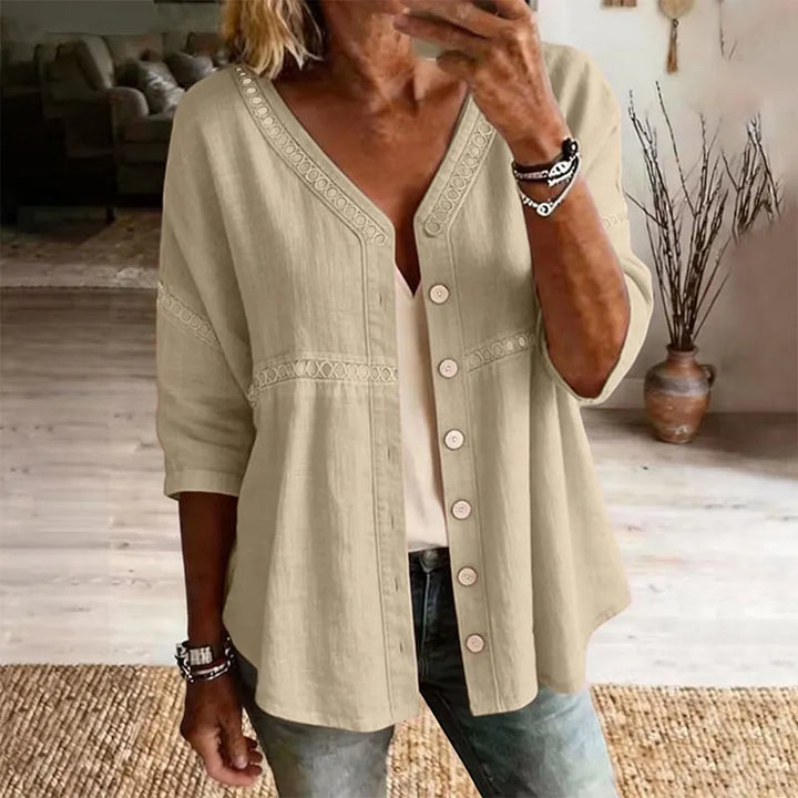 Ardena - Blusa bordada de botonadura frontal