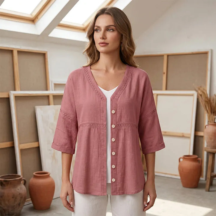 Ardena - Blusa bordada de botonadura frontal