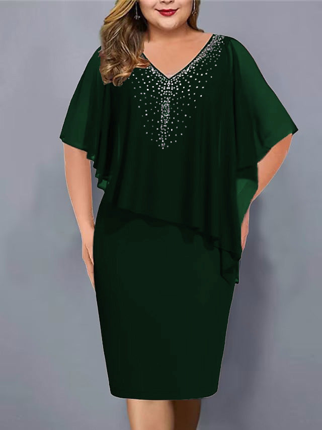 Lirienne - Vestido midi de escote en V con strass premium