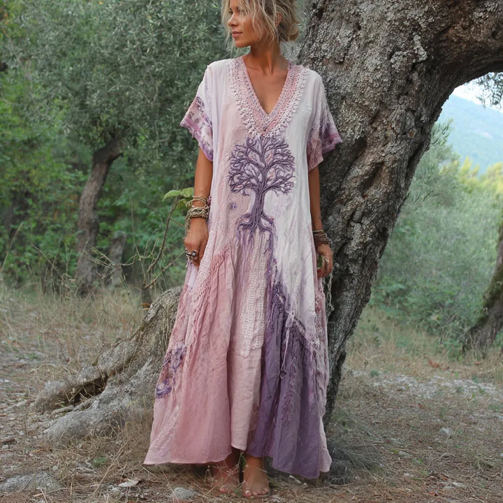 Carivienne - Vestido largo con estampado vintage de árboles