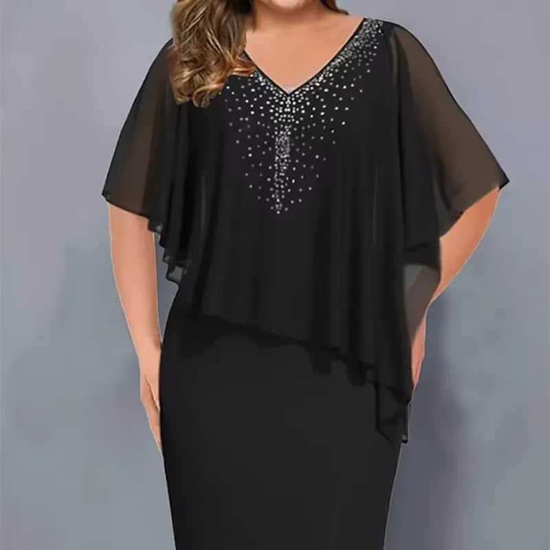 Lirienne - Vestido midi de escote en V con strass premium