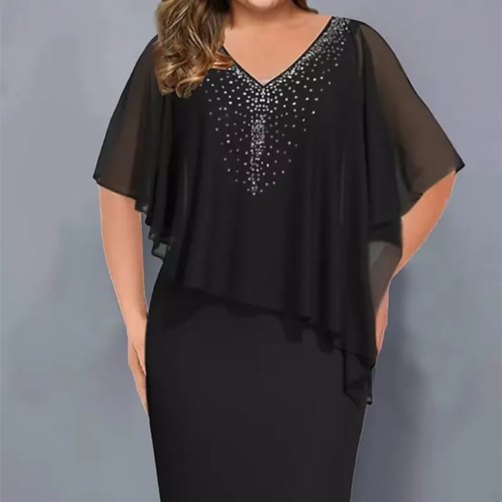 Lirienne - Vestido midi de escote en V con strass premium