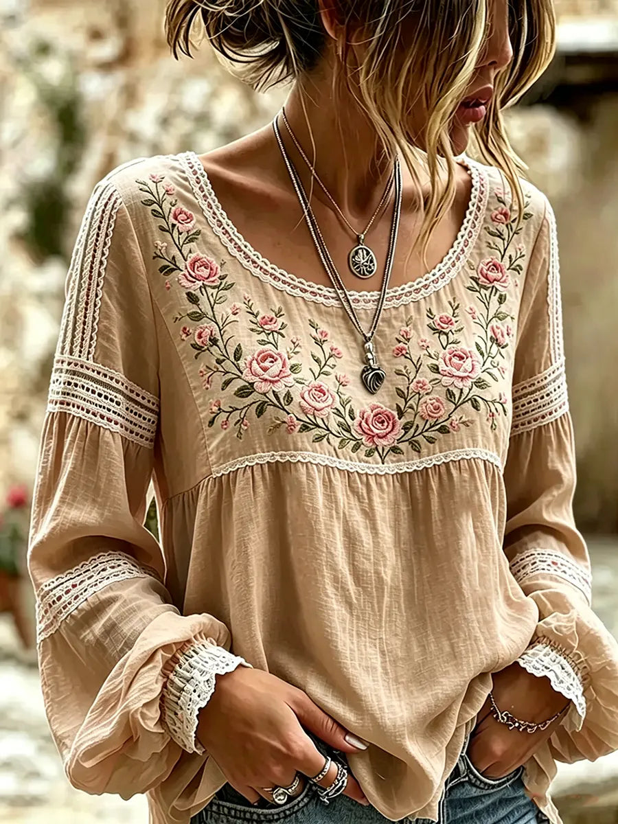 Tressalia - Blusa de lino bordada