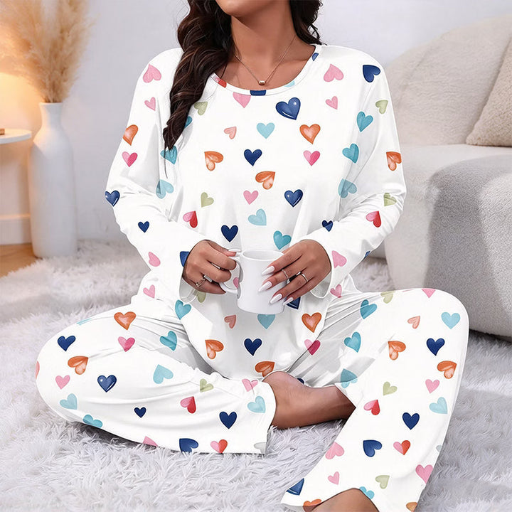 Bina - Pijama de dos piezas de manga larga con estampado de corazones
