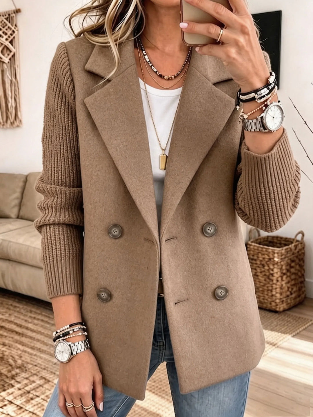 Lottie - Americana de tejidos combinados con tacto suave