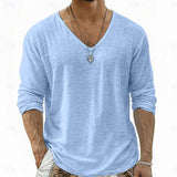 Crispin - Camisa de lino transpirable de manga larga y cuello pico