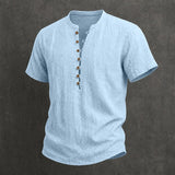 Fulton - Camisa de lino premium de manga corta con cuello mao
