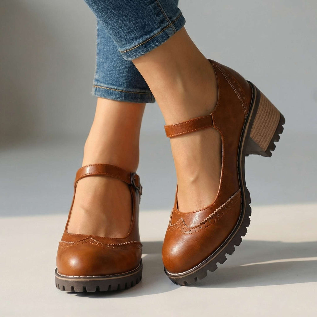 Ilyra - Zapatos de tacón ancho con hebilla