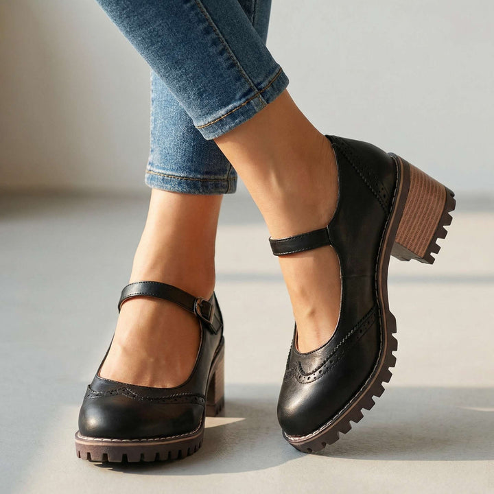 Ilyra - Zapatos de tacón ancho con hebilla