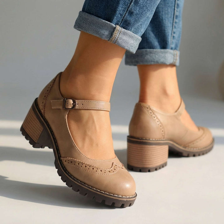 Ilyra - Zapatos de tacón ancho con hebilla