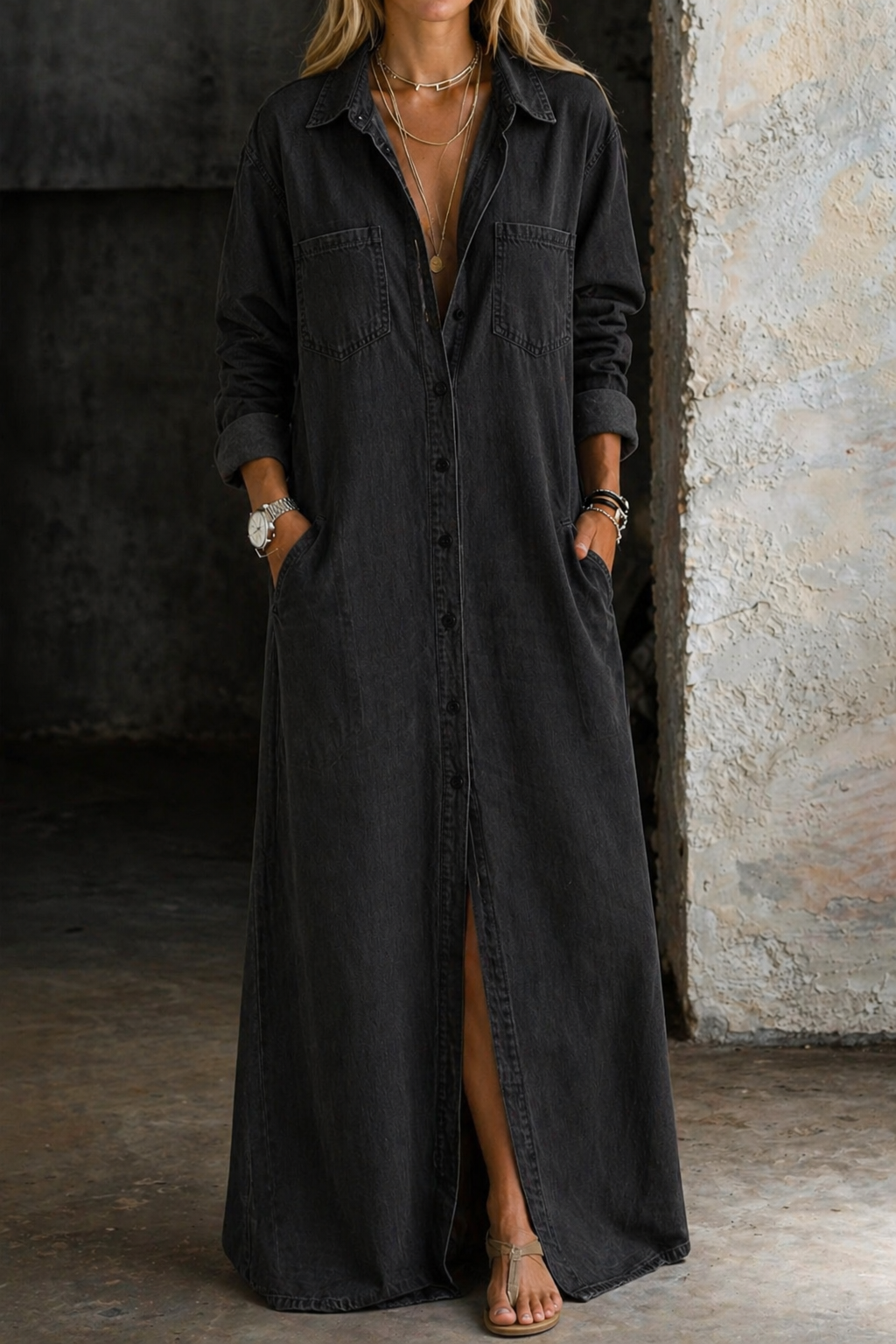Brialisse - Vestido camisero largo