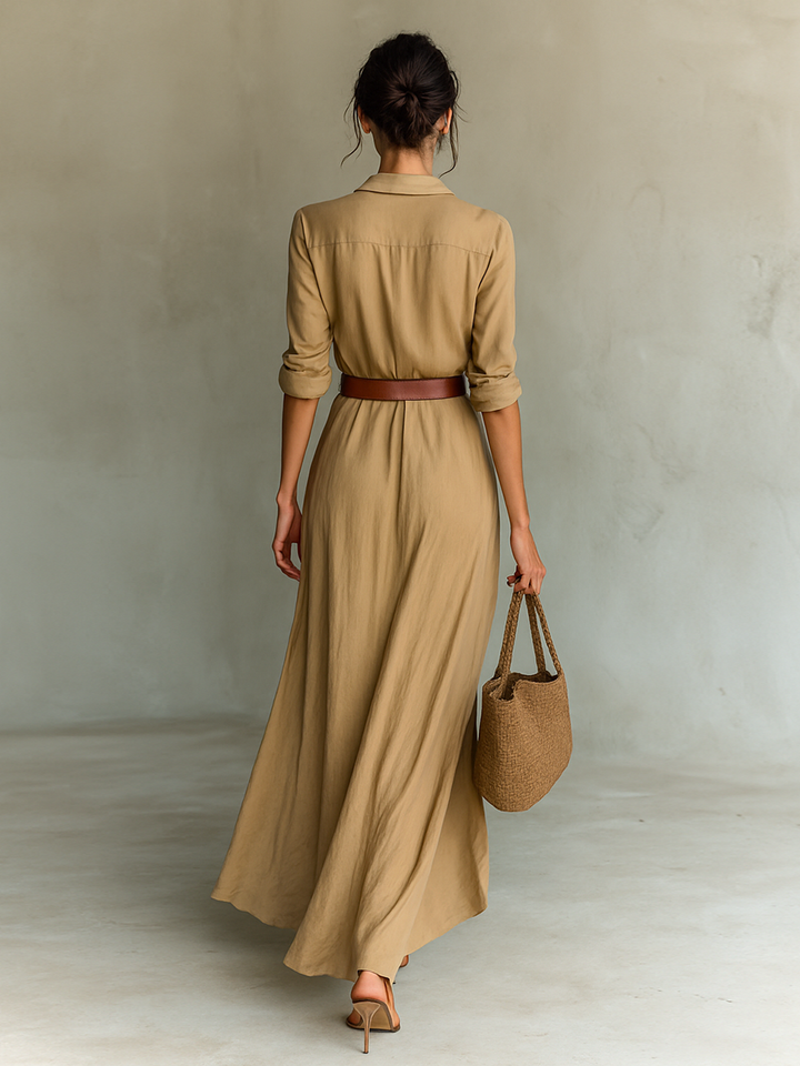 Calantha - Vestido camisero maxi con cintura de tacto suave