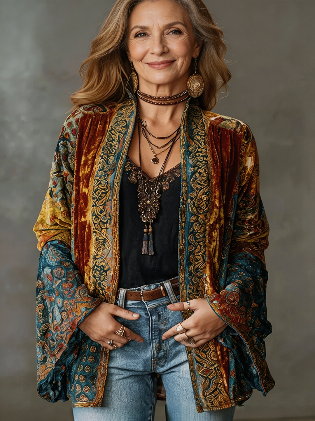 Eudocia - Cárdigan tipo kimono bordado boho