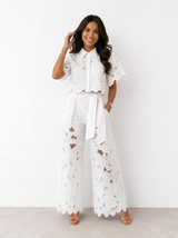Avalina - Conjunto de blusa y pantalón de tacto suave