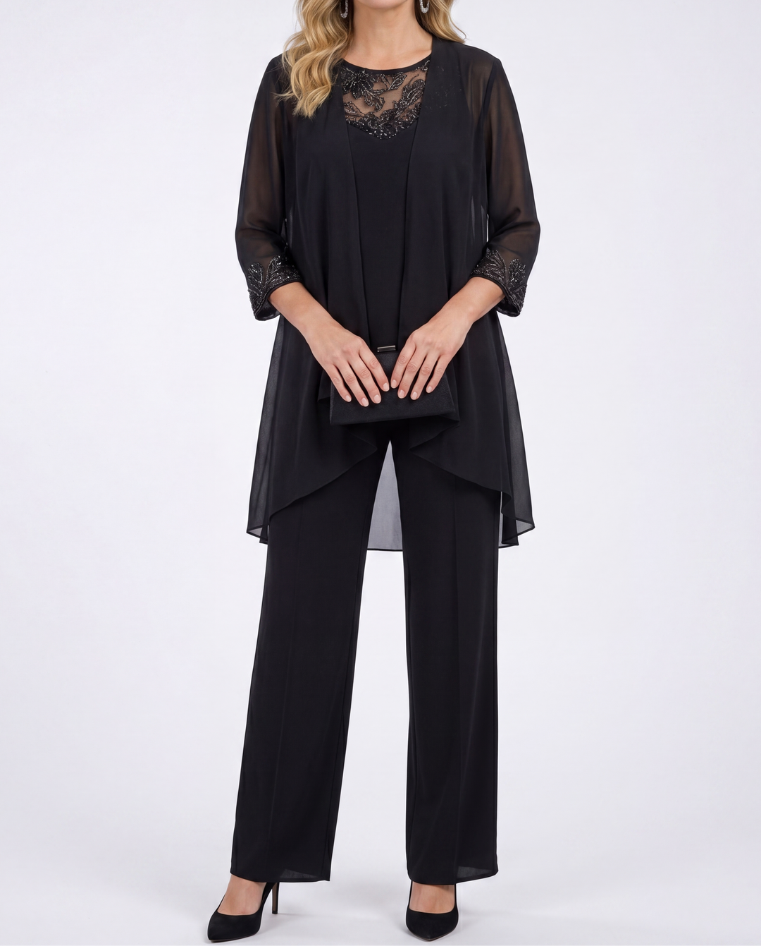 Aeliana - Conjunto elegante de tres piezas con americana y pantalón de pernera ancha