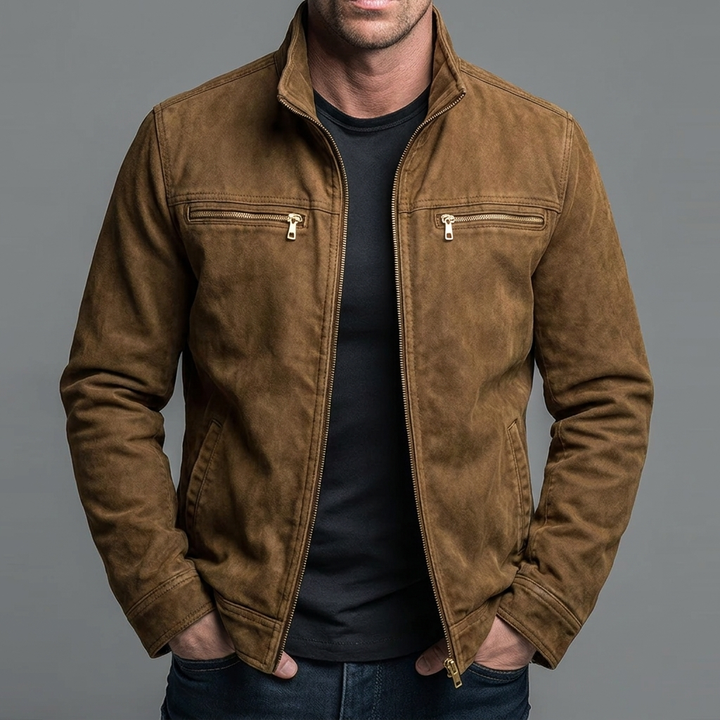 Brody - Chaqueta con cremallera frontal, lavado vintage y tacto suave