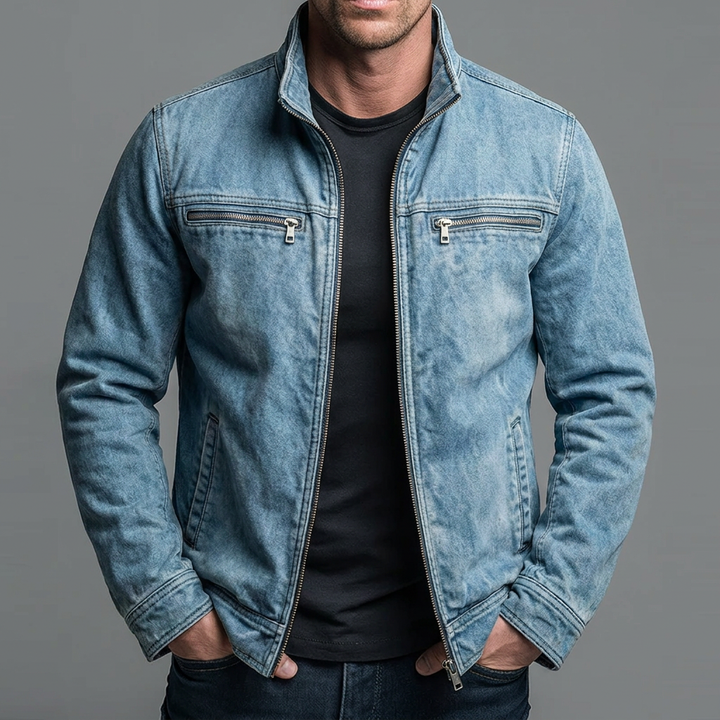 Brody - Chaqueta con cremallera frontal, lavado vintage y tacto suave