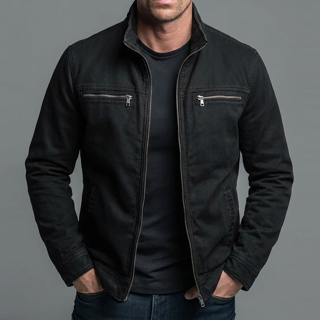 Brody - Chaqueta con cremallera frontal, lavado vintage y tacto suave