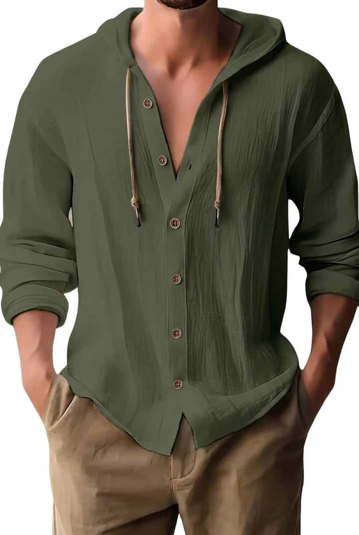 Fraser - Camiseta henley con capucha de tacto suave