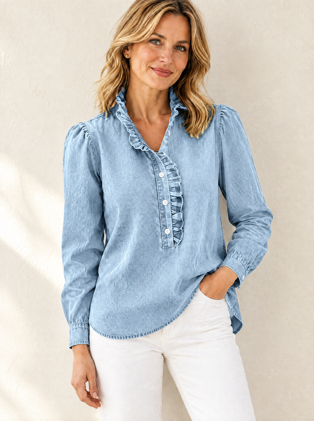 Brinna - Blusa con volantes de tacto suave