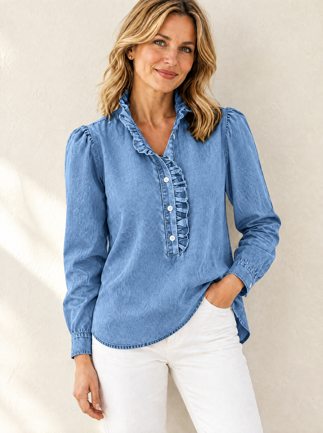 Brinna - Blusa con volantes de tacto suave