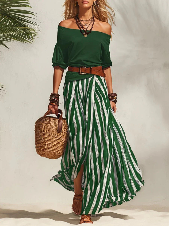 Delphia - Conjunto de falda fresco con escote bardot