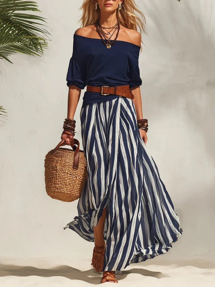 Delphia - Conjunto de falda fresco con escote bardot
