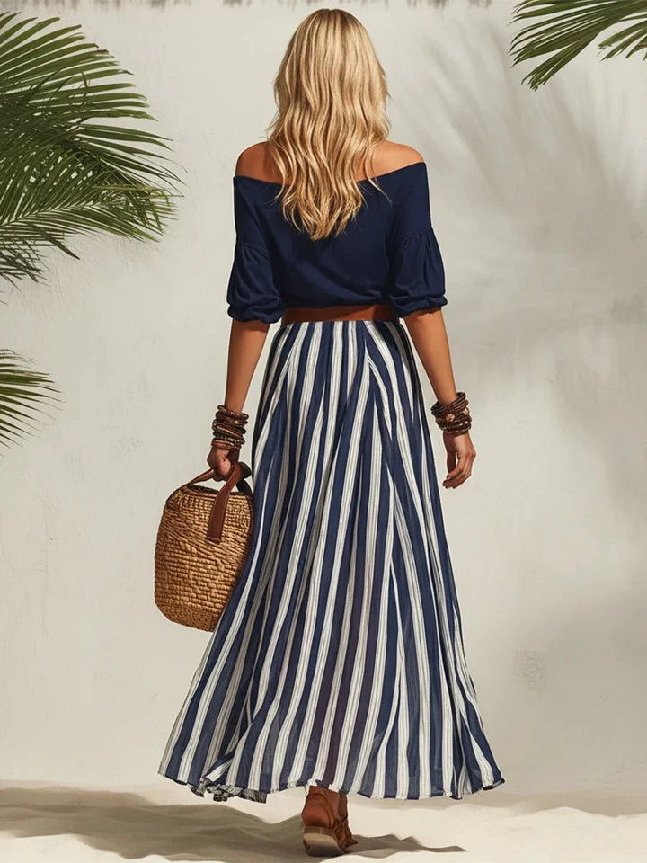 Delphia - Conjunto de falda fresco con escote bardot