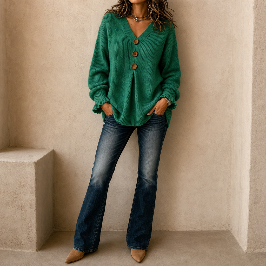 Annelie - Jersey de cuello de pico suave al tacto