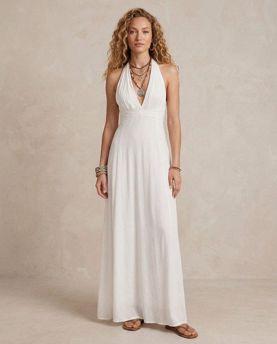 Emelia - Vestido largo con escote halter y tacto suave
