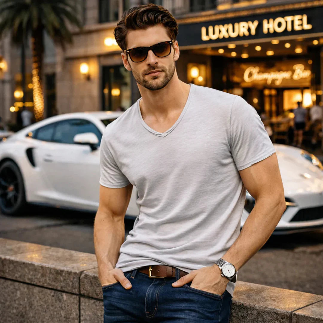 Jackson - Camiseta de tacto suave con cuello de pico