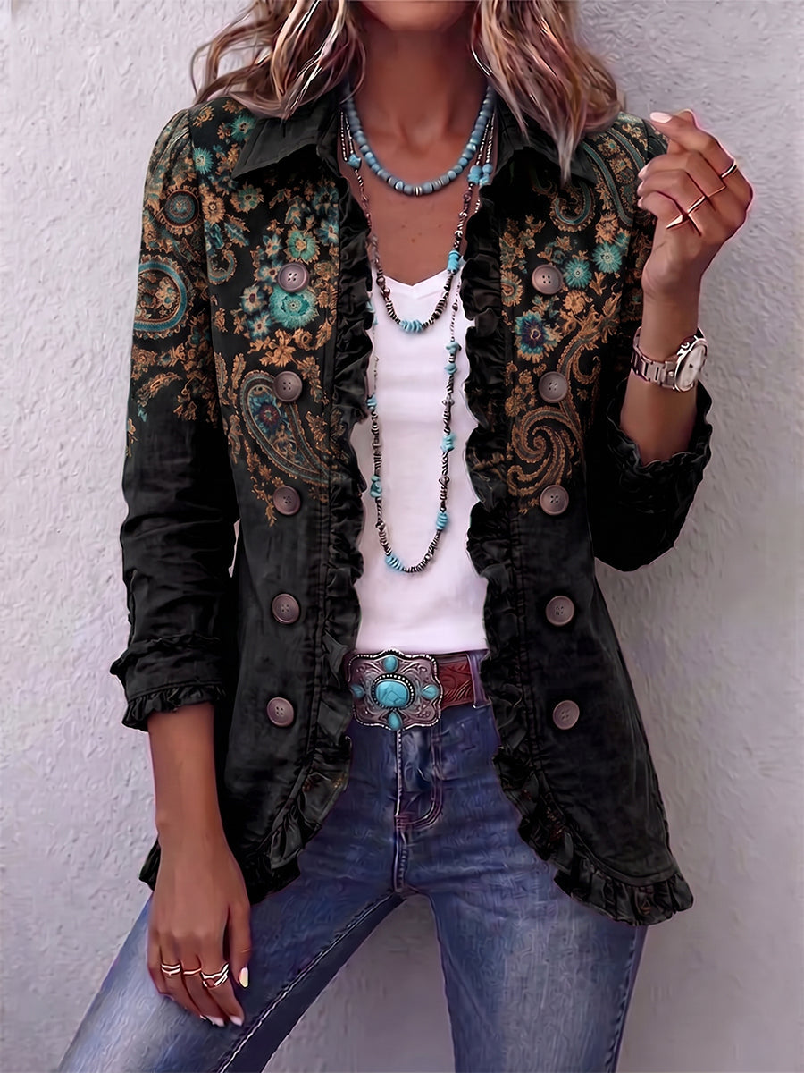 Faelisse - Chaqueta artesanal con volantes y estampado paisley