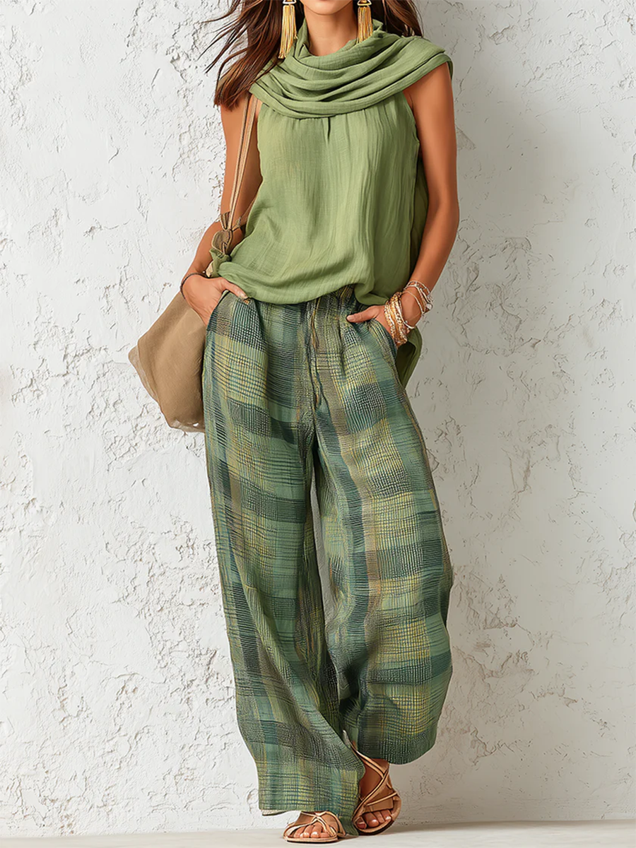 Calienna - conjunto de blusa ligera y pantalón de pierna ancha