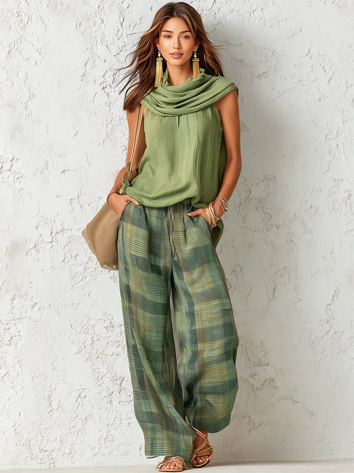 Calienna - conjunto de blusa ligera y pantalón de pierna ancha
