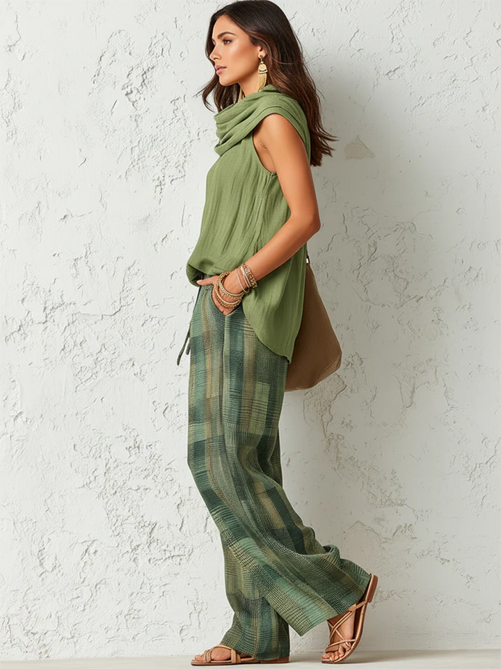 Calienna - conjunto de blusa ligera y pantalón de pierna ancha