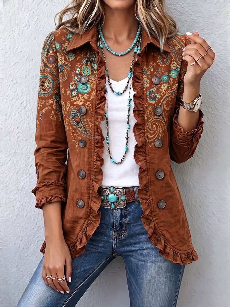 Faelisse - Chaqueta artesanal con volantes y estampado paisley