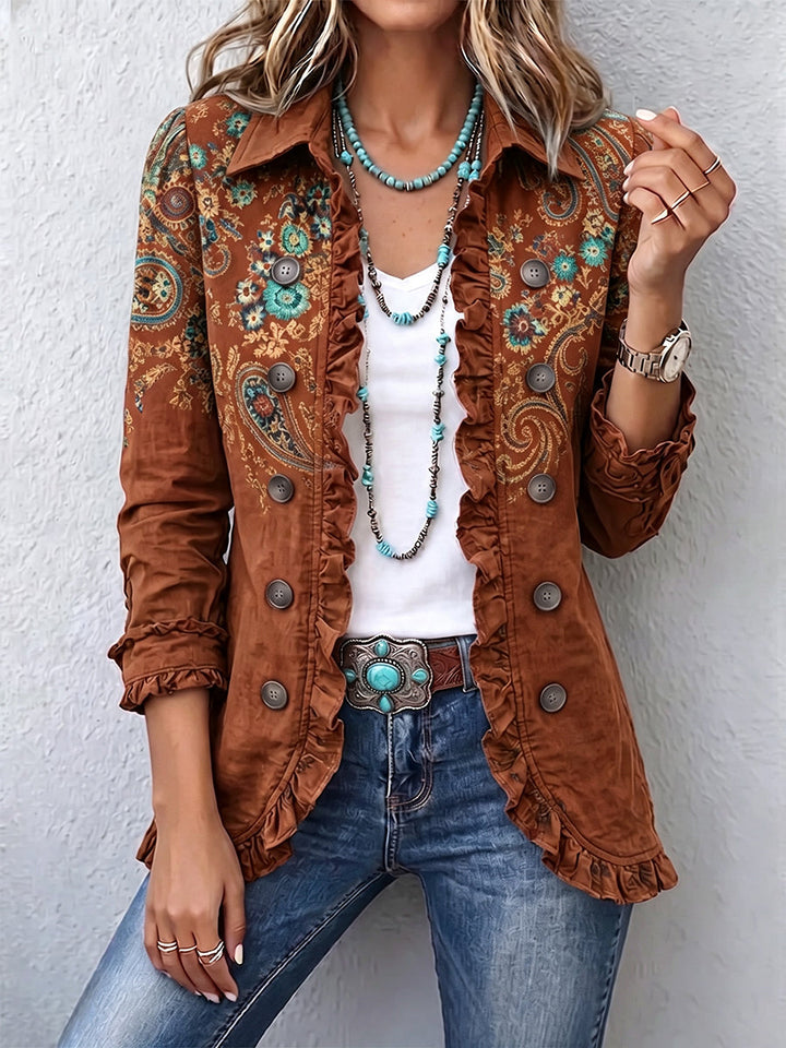Faelisse - Chaqueta artesanal con volantes y estampado paisley