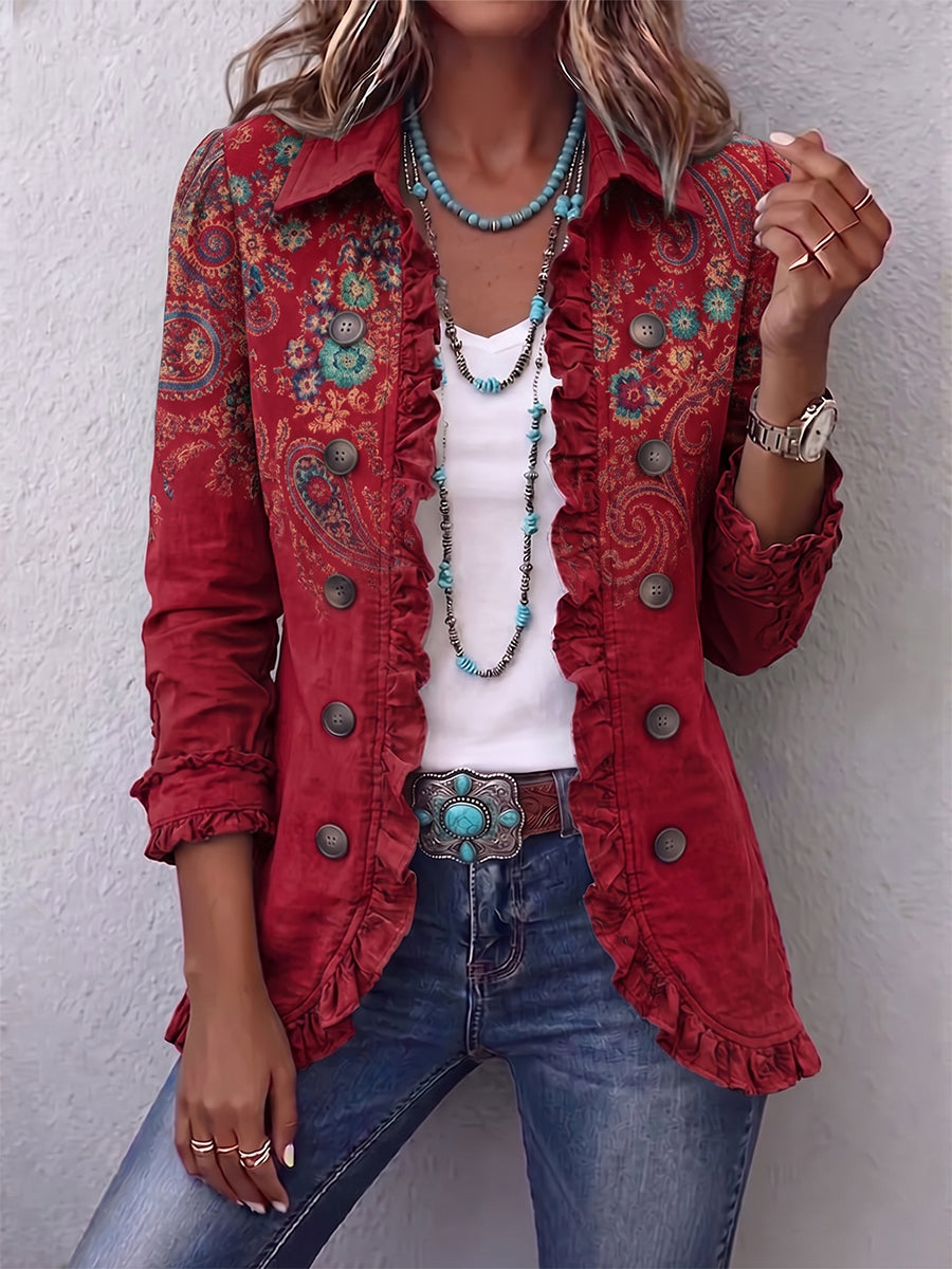 Faelisse - Chaqueta artesanal con volantes y estampado paisley