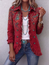 Faelisse - Chaqueta artesanal con volantes y estampado paisley