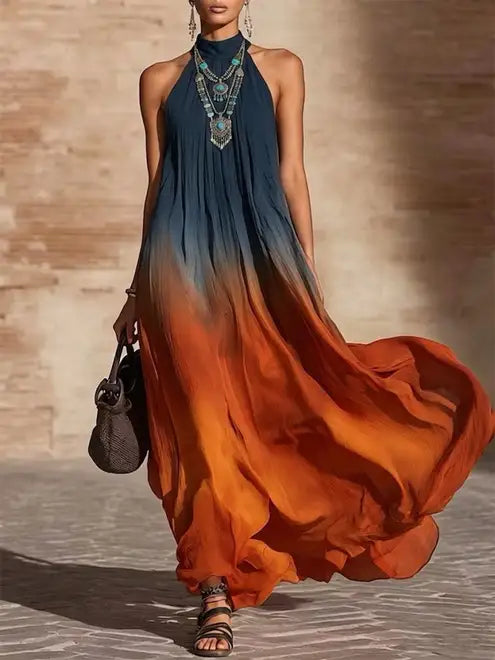 Calissa - Vestido maxi de escote halter y tacto suave
