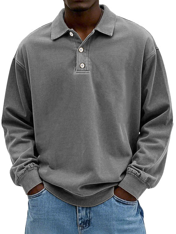 Brychan - Polo de manga larga con lavado vintage
