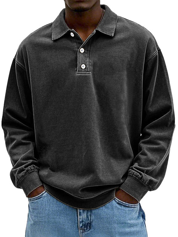 Brychan - Polo de manga larga con lavado vintage
