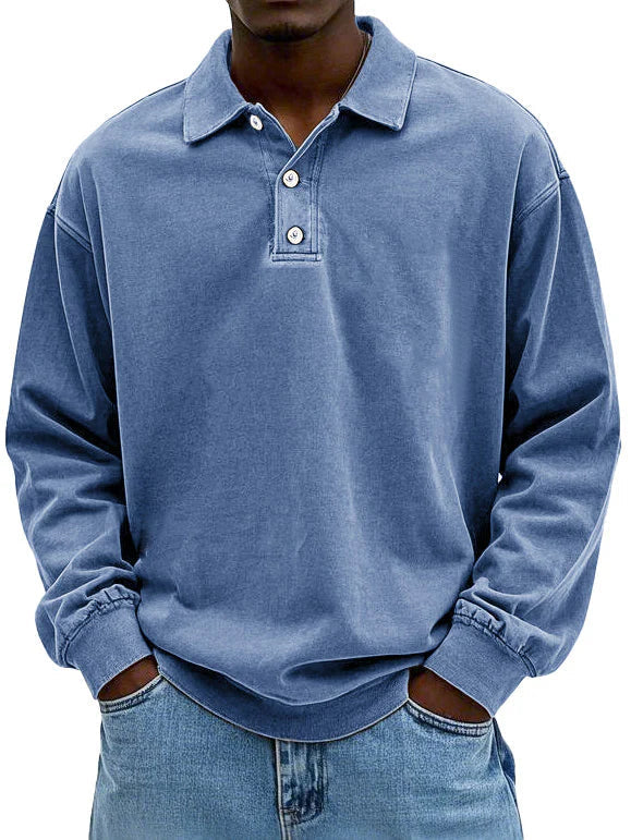 Brychan - Polo de manga larga con lavado vintage