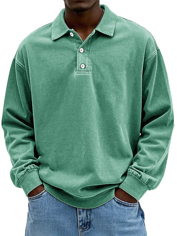 Brychan - Polo de manga larga con lavado vintage