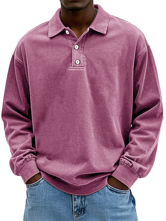 Brychan - Polo de manga larga con lavado vintage