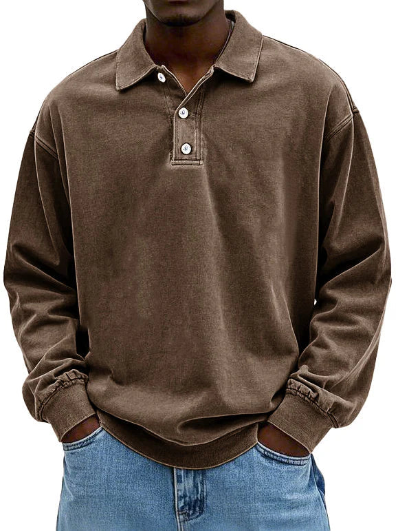 Brychan - Polo de manga larga con lavado vintage